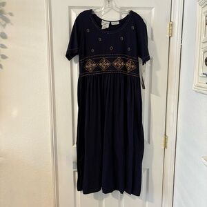 Vintage 90s Karin Stevens New With Tags Navy Blue Beaded Maxi Dress